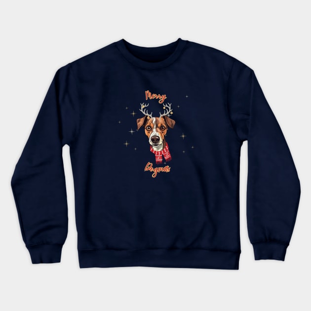 Merry Dogmas and Jack Russell Terrier with Reindeer Ears Crewneck Sweatshirt by Seasonal Dogs